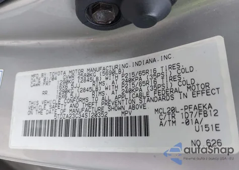 2004 Toyota Sienna Le z USA, uszkodzony, nr VIN 5TDZA23C34S120352